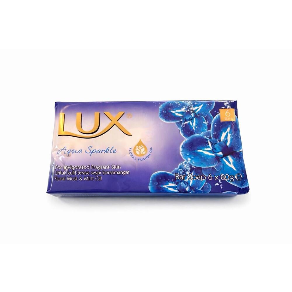 LUX Aqua Sparkle Bar Soap 6 x80g Floral Musk&Mint Oil Invigorating Fragrant Skin
